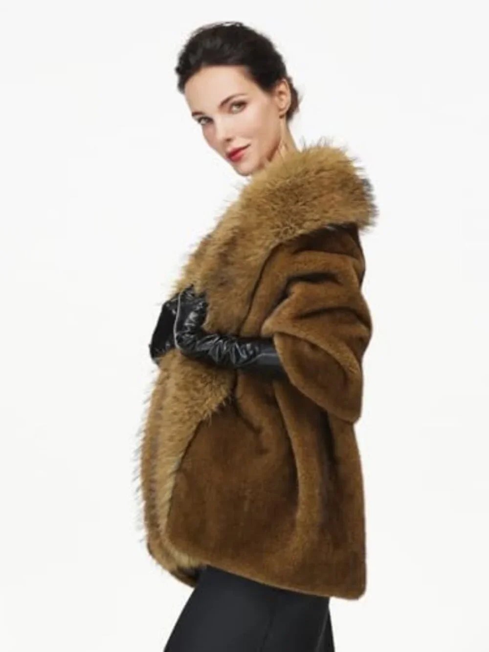 Chic Faux Fur Shawl Wrap with Fox Fur Trim Collar for Evening Dresses & Weddings